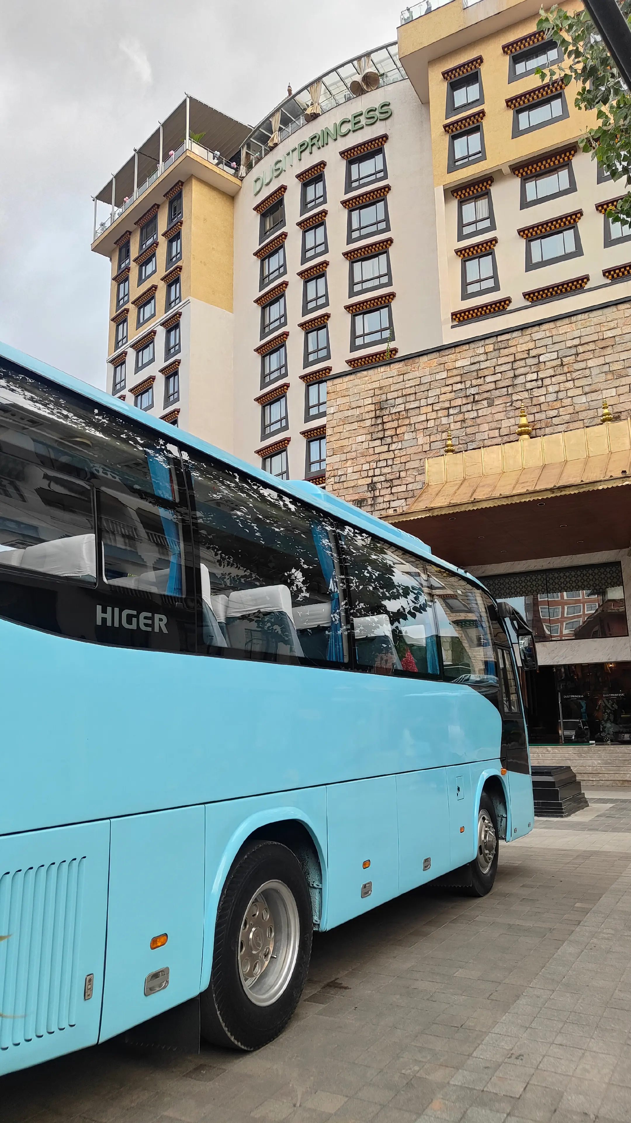 Nepal Comfort Higer coach outside Dusit Princess Kathmandu